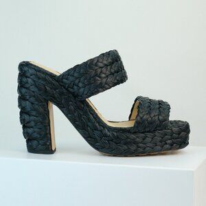 Bottega Veneta Trinity Braided Canalazzo Platform Sandals, Black Raffia, EU 41
